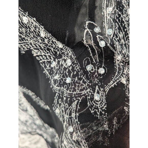ICE Top Womens 1X Black White Whimsigoth Feminine Fairycore Beaded Sheer Blouse - Picture 4 of 12
